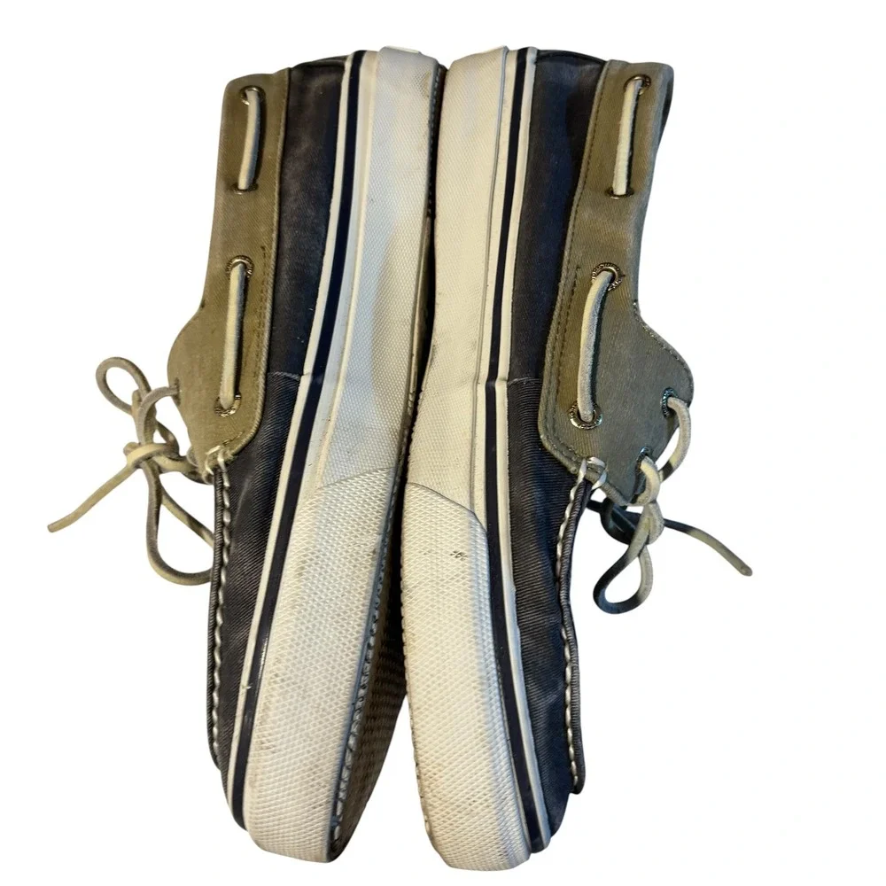Sperry Top-Sider Bahama Boat Shoes Mens 10.5M Navy Olive Green Canvas Sneaker